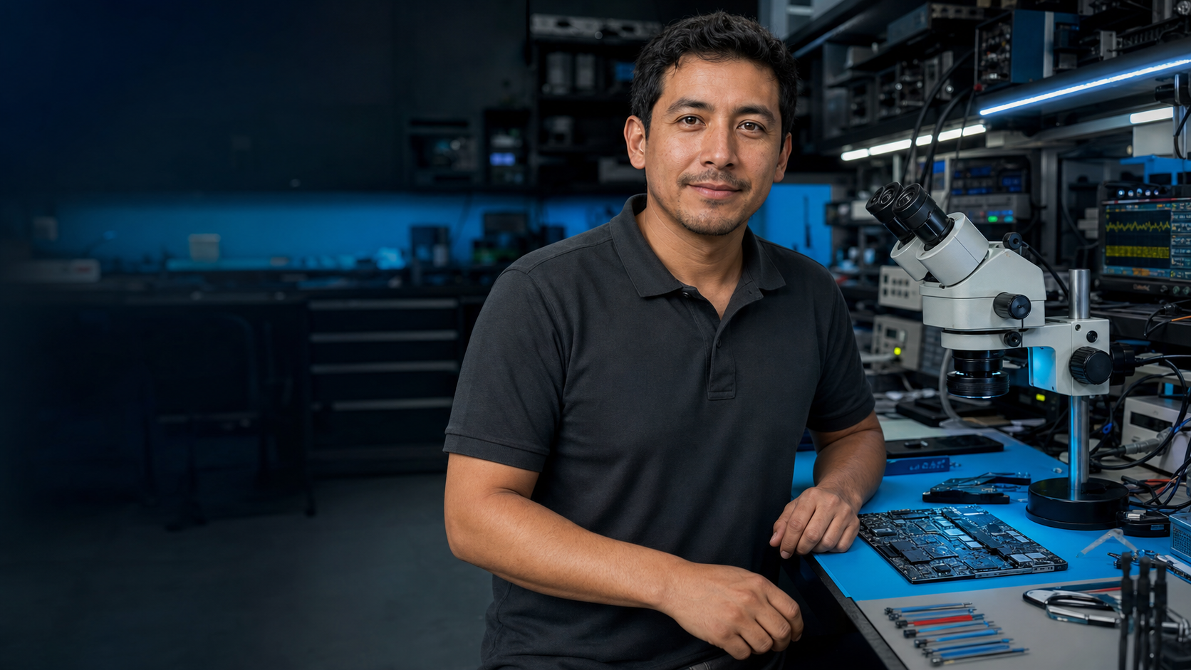 Técnico de Tectron recibe una consulta en un taller electrónico especializado